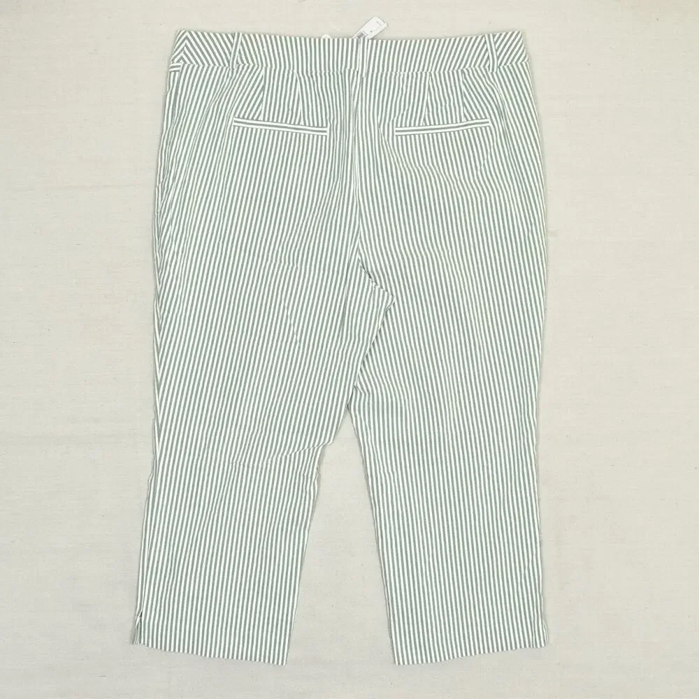 NEW Lane Bryant Women's Capri Pants Straight Striped Cotton Blend Green Size 18
